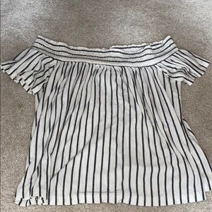 Off the shoulder, flowy striped blouse